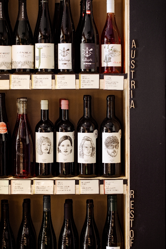 Bottles of wine on multiple shelves