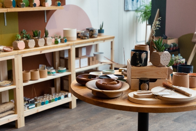 Bowls and plant pots in a shop