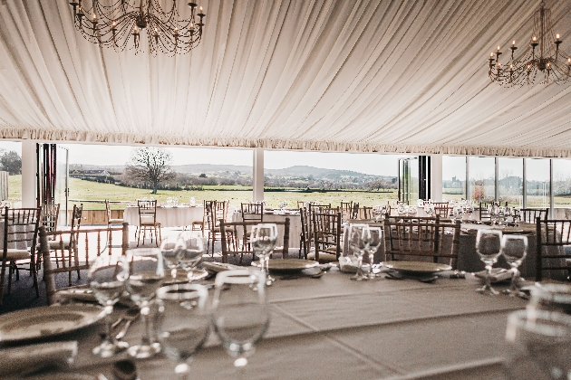 Wedding breakfast set up at Quantock Lakes