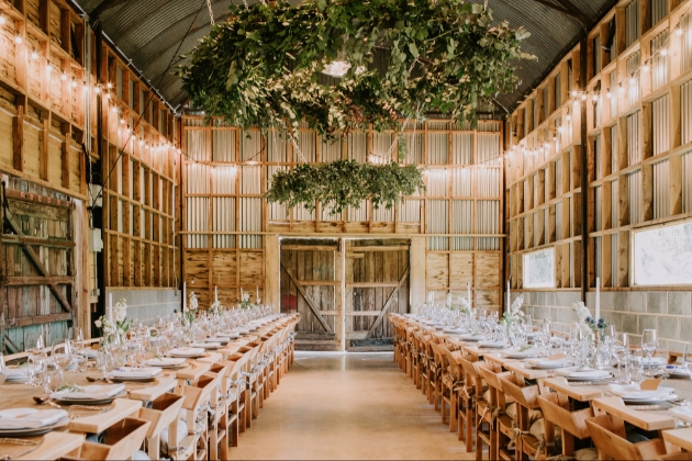 The barn at Court Farm dressed for a wedding reception