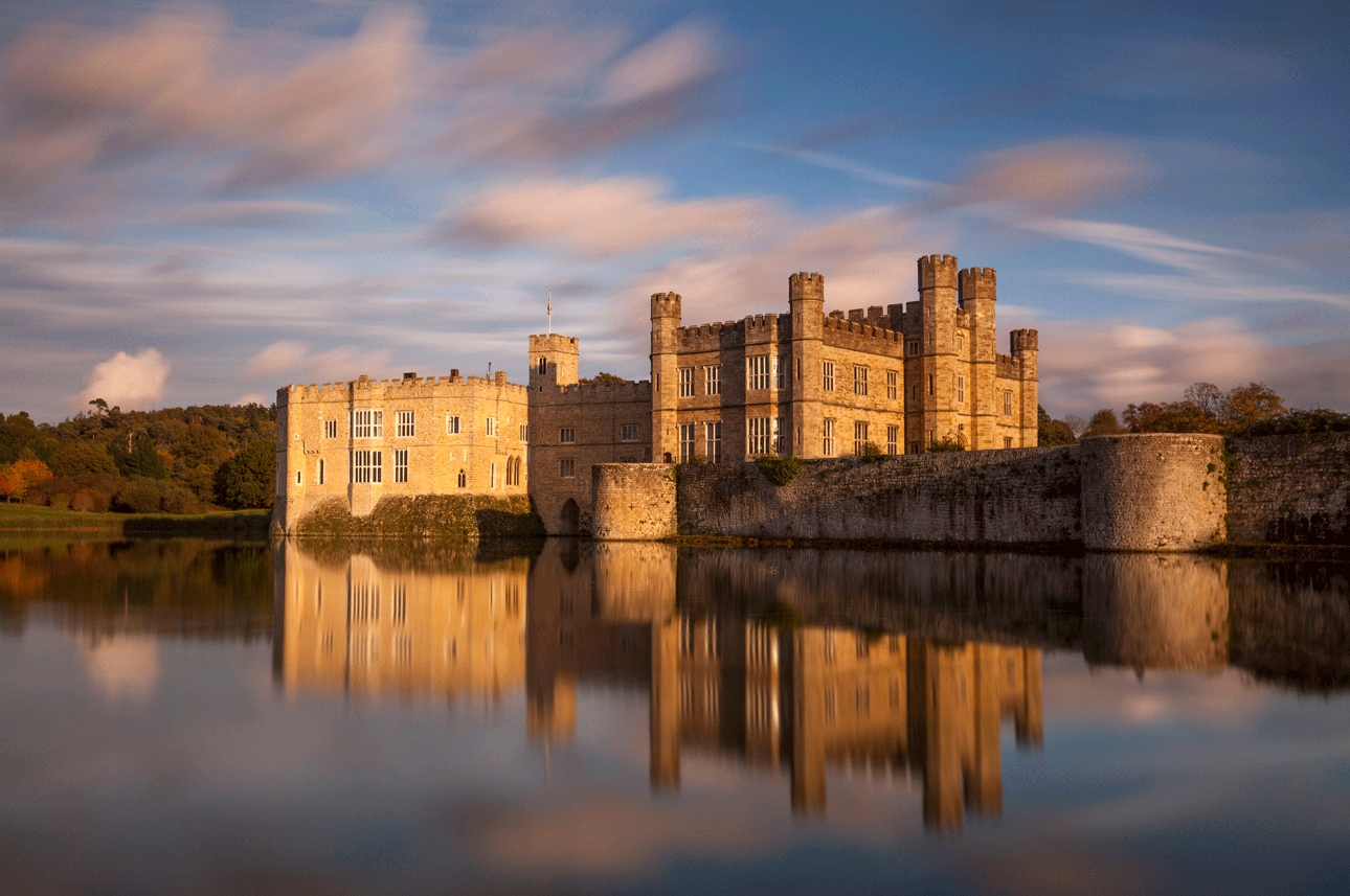 castle on lake reflection in water