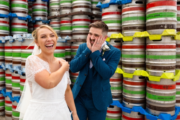 bride and groom celebrating at Sheppy's Cider