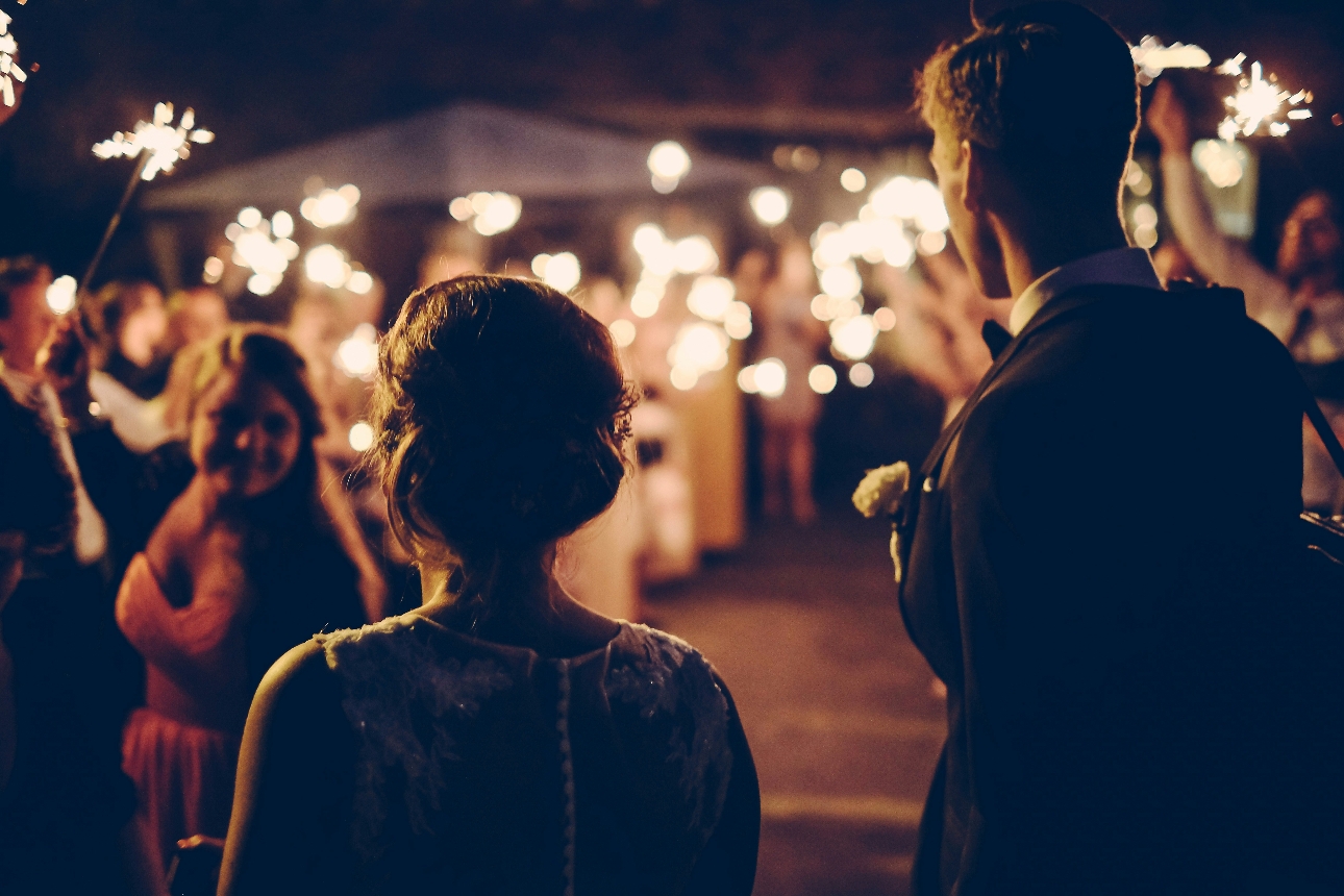 wedding at night with sparklers